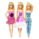 9 Item/Set Doll Accessories=3 Pcs Doll Clothes Dress+ 3 Plastic Necklace + Random 3 Pairs Shoes for Barbie doll Girl Gift  Toy